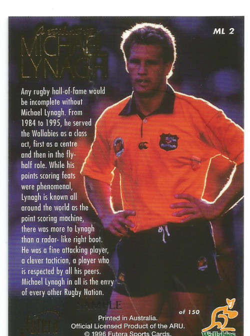 MICHAEL LYNACH - `FUTERA 1996 RUGBY COLLECTION` - TRIBUTE `SAMPLE` FOIL REDEMPTION CARD ML2