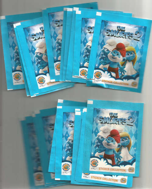 SMURFS 2 - PANINI STICKER COLLECTION - LOT of 25 SEALED STICKER PACKETS with COLLECTORS BOOK - LOT 2