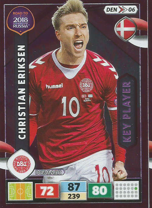 CHRISTIAN ERIKSEN - PANINI "Road to WORLD CUP 2018" - "KEY PLAYER"  FOIL TRADING CARD