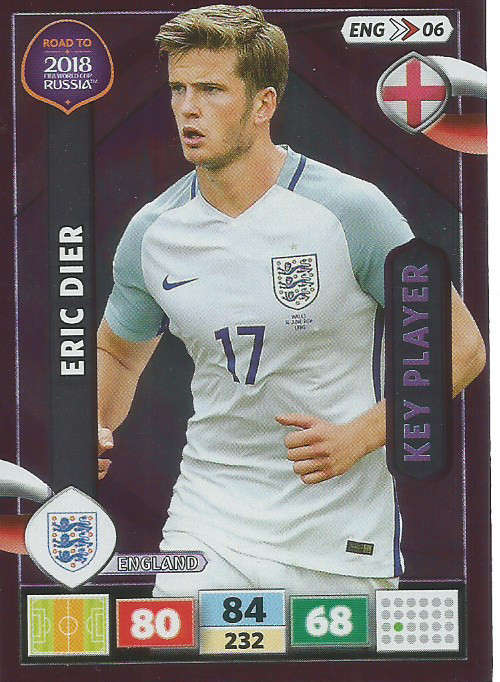ERIC DIER - PANINI "Road to WORLD CUP 2018" - "KEY PLAYER"  FOIL TRADING CARD