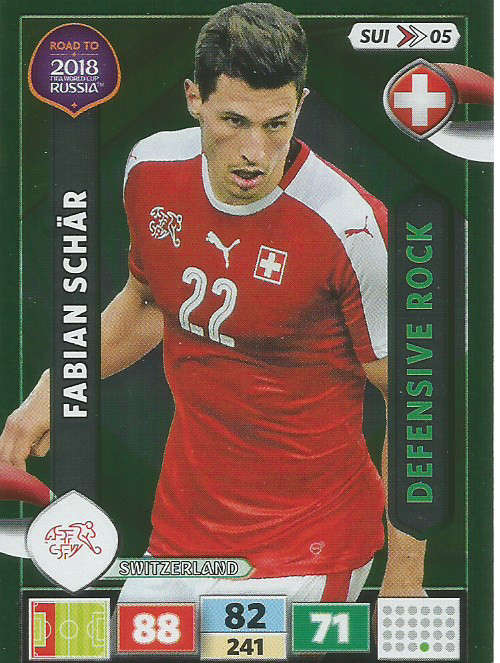 FABIAN SCHAR - PANINI "Road to WORLD CUP 2018" - "DEFENSIVE ROCK"  FOIL TRADING CARD