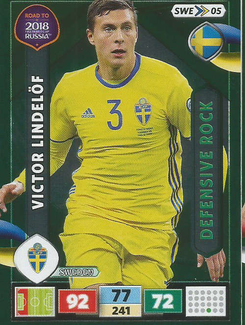 VICTOR LINDELOF - PANINI "Road to WORLD CUP 2018" - "DEFENSIVE ROCK"  FOIL TRADING CARD