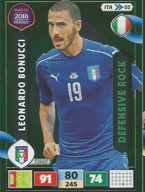 LEONARDO BONUCCI - PANINI "Road to WORLD CUP 2018" - "DEFENSIVE ROCK"  FOIL TRADING CARD