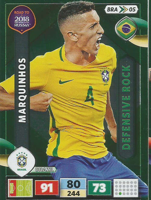 MARQUINHOS - PANINI "Road to WORLD CUP 2018" - "DEFENSIVE ROCK"  FOIL TRADING CARD