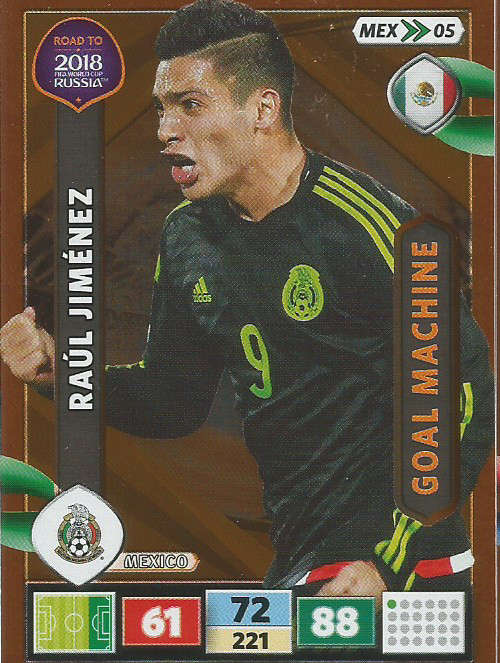 RAUL JIMENEZ - PANINI "Road to WORLD CUP 2018" - "GOAL MACHINE"  FOIL TRADING CARD