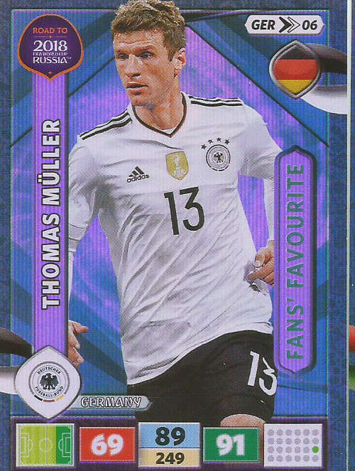 THOMAS MULLER - PANINI "Road to WORLD CUP 2018" - "FANS FAVOURITE"  FOIL TRADING CARD