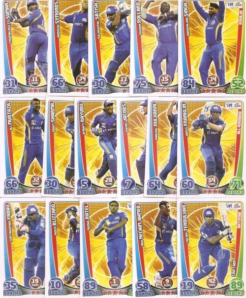 CRICKET CARD COLLECTION - CRICKET ATTAX IPL 2012 - COMPLETE 168 TRADING CARD SET - NO BINDER