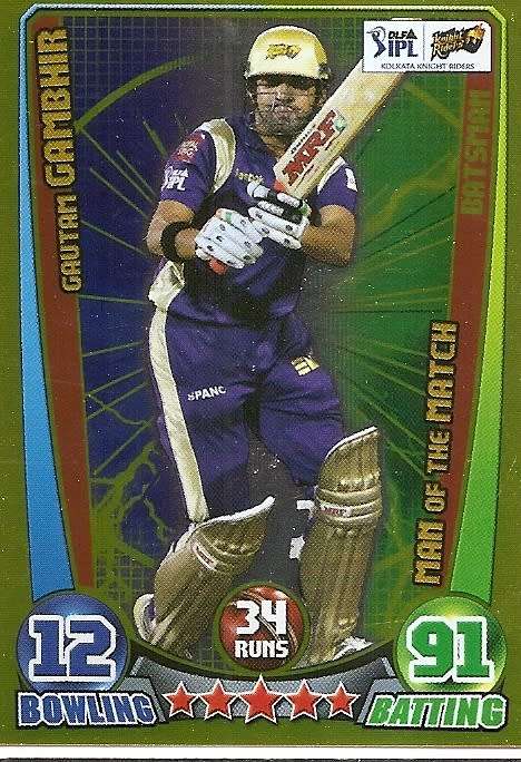 CRICKET ATTAX IPL LEAGUE 2012 - GAUTAM GAMBHIR `MAN of the MATCH`  FOIL CARD