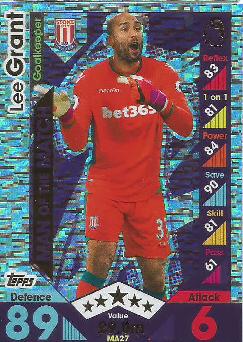 LEE GRANT - MATCH ATTAX "EXTRA" 2017 - "MAN of the MATCH" FOIL CARD