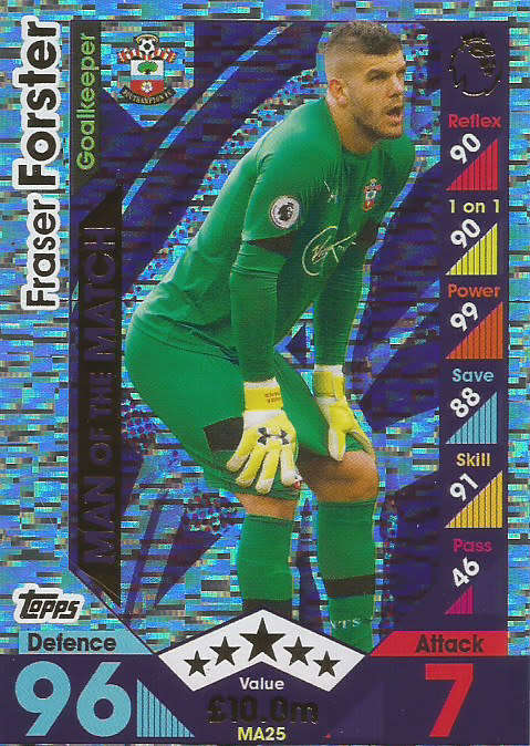 FRASER FORSTER - MATCH ATTAX "EXTRA" 2017 - "MAN of the MATCH" FOIL CARD