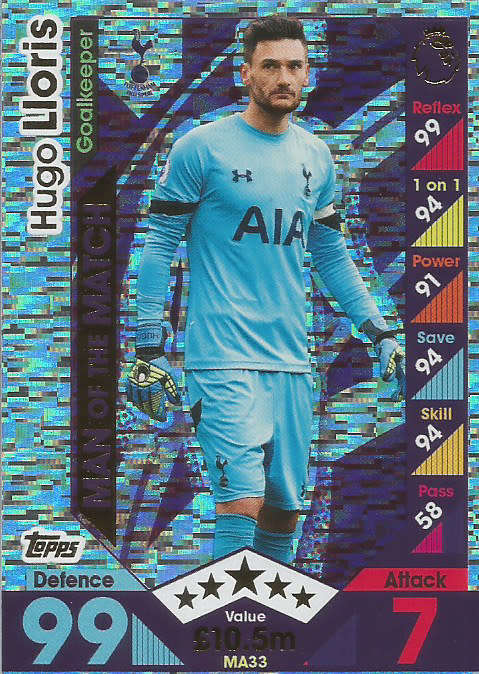 HUGO LLORIS - MATCH ATTAX "EXTRA" 2017 - "MAN of the MATCH" FOIL CARD