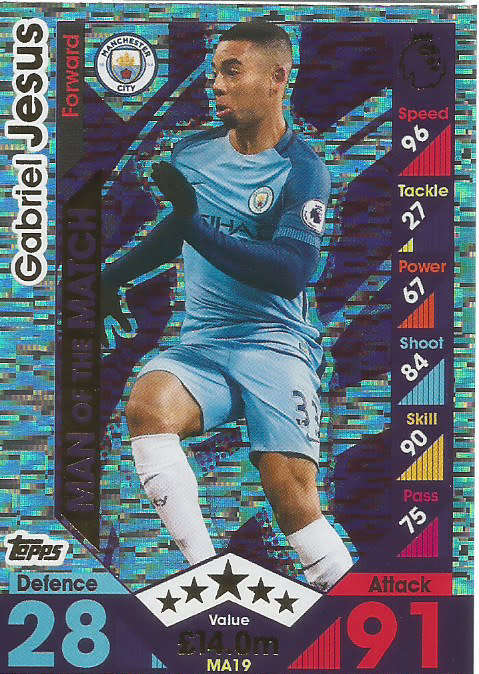 GABRIEL JESUS - MATCH ATTAX "EXTRA" 2017 - "MAN of the MATCH" FOIL CARD
