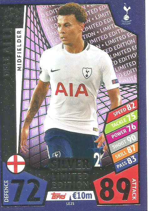 DELE ALLI - CHAMPIONS LEAGUE 2017/18 - SILVER "LIMITED EDITION" TRADING CARD
