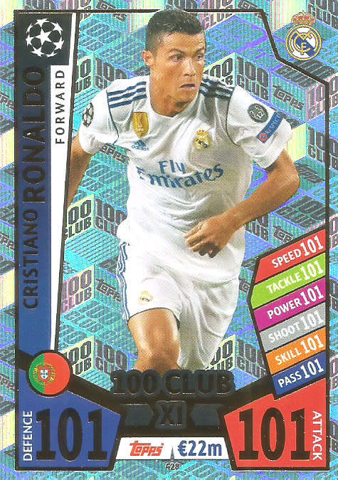 CRISTIANO RONALDO - TOPPS CHAMPIONS LEAGUE 2017/18 - TOPPS - RARE `CLUB 101`  TRADING CARD 428