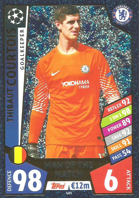 THIBAUT COURTOIS - CHAMPIONS LEAGUE 2017/18 - TOPPS - "MAN of the MATCH" FOIL  TRADING CARD 403