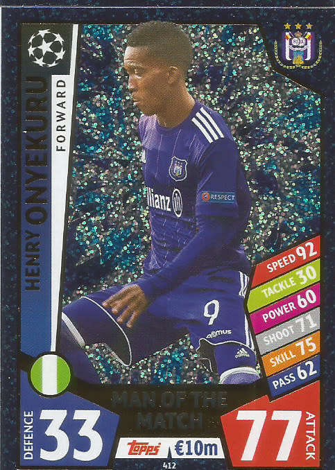 HENRY ONYEKURU - TOPPS CHAMPIONS LEAGUE 2017/18 -  "MAN of the MATCH" FOIL  TRADING CARD 412