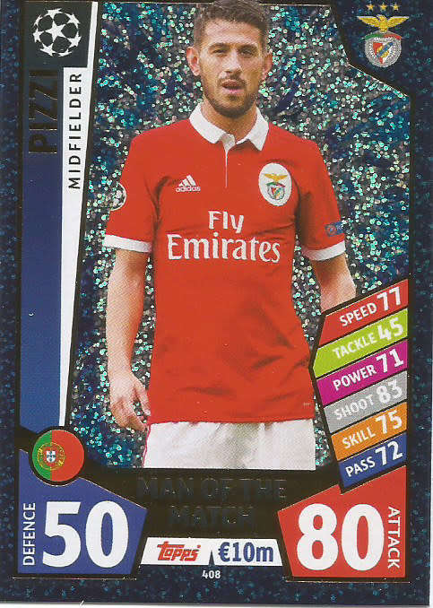 PIZZI - TOPPS CHAMPIONS LEAGUE 2017/18 -  "MAN of the MATCH" FOIL  TRADING CARD 408