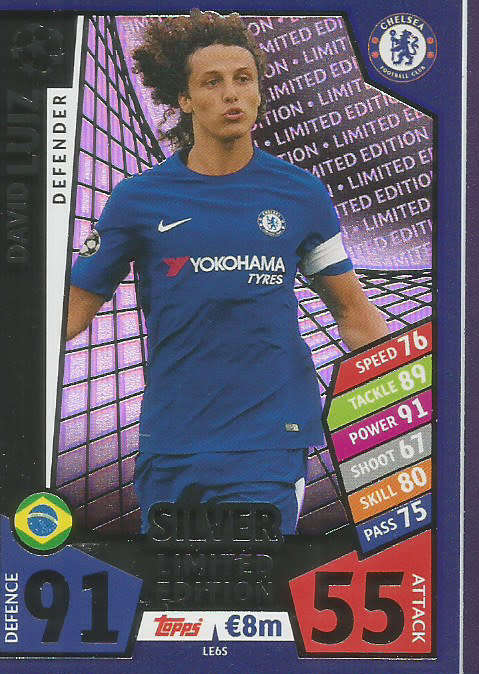 DAVID LUIZ - CHAMPIONS LEAGUE 2017/18 - SILVER "LIMITED EDITION" TRADING CARD