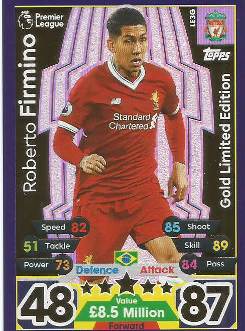 ROBERTO FIRMINO - MATCH ATTAX 2017/18 -  "GOLD LIMITED EDITION" TRADING CARD
