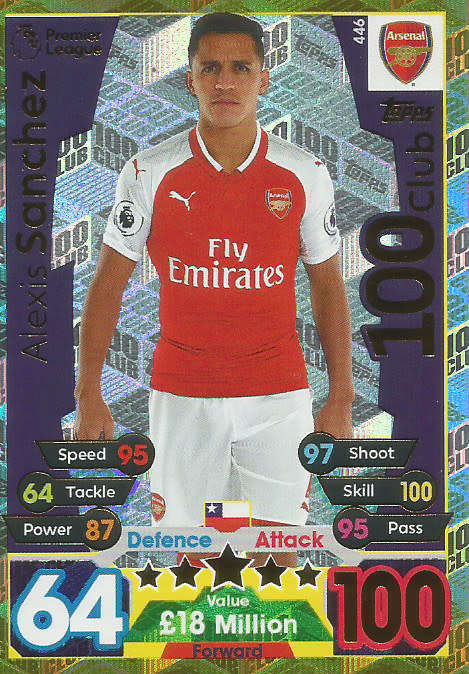 ALEX SANCHEZ - MATCH ATTAX 2017/18 - GOLD "CLUB 100" TRADING CARD 446