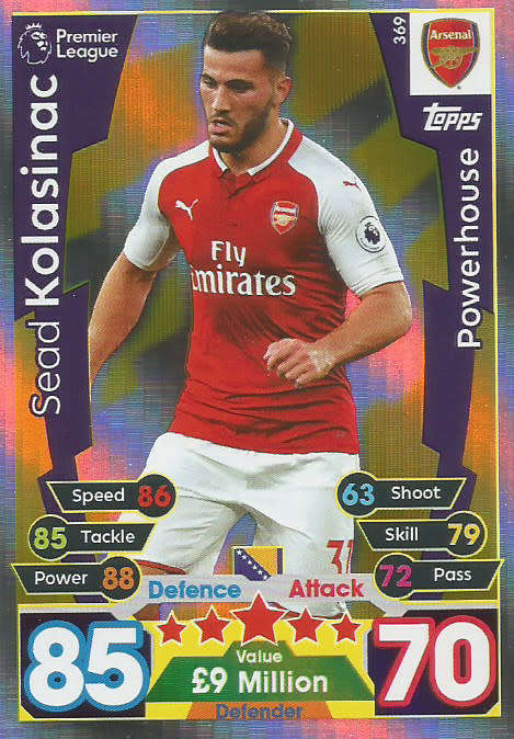 SEAD KOLASINAC - MATCH ATTAX 2017/18 - GOLD "POWERHOUSE" TRADING CARD 369