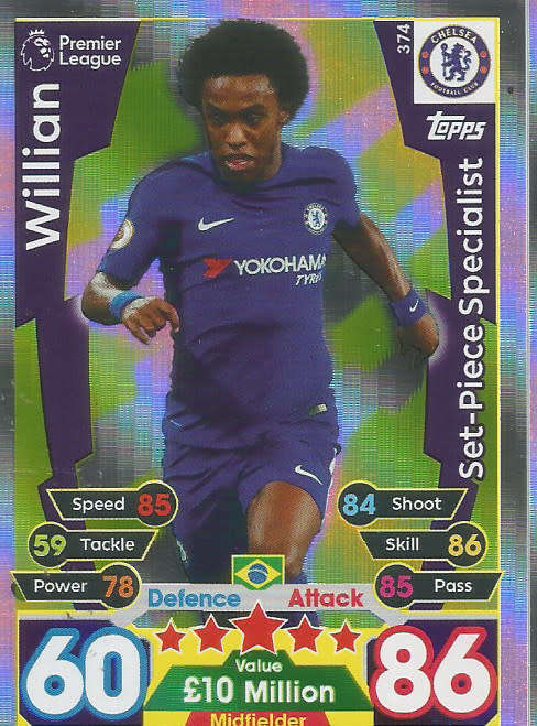 WILLIAM  - MATCH ATTAX 2017/18 - SILVER "SET-PIECE SPECIALIST" TRADING CARD 374