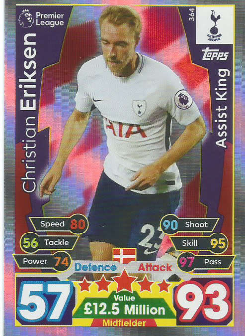 CHRISTIAN ERIKSEN  - MATCH ATTAX 2017/18 - SILVER "ASSIST KING" TRADING CARD 364
