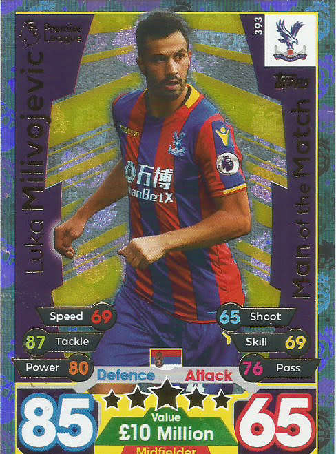 LUKA MILIVOJEVIC  - MATCH ATTAX 2017/18 - GOLD "MAN of the MATCH" TRADING CARD 393
