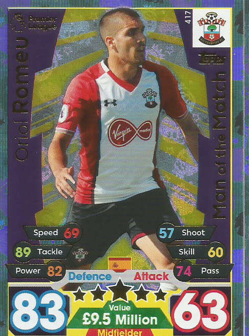 ORIOL ROMEU  - MATCH ATTAX 2017/18 - GOLD "MAN of the MATCH" TRADING CARD 417