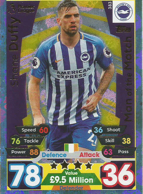 SHANE DUFFY  - MATCH ATTAX 2017/18 - GOLD "MAN of the MATCH" TRADING CARD 383