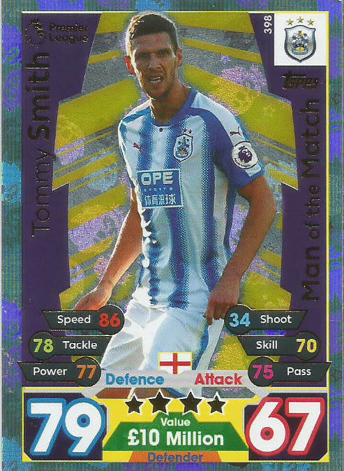 TOMMY SMITH  - MATCH ATTAX 2017/18 - GOLD "MAN of the MATCH" TRADING CARD 398