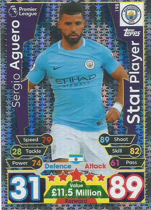 SERGIO AGUERO  - MATCH ATTAX 2017/18 - SILVER "STAR PLAYER" TRADING CARD