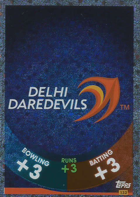 IPL CRICKET ATTAX 2017/18 - DELHI DAREDEVILS SILVER "LOGO" TRADING CARD 132