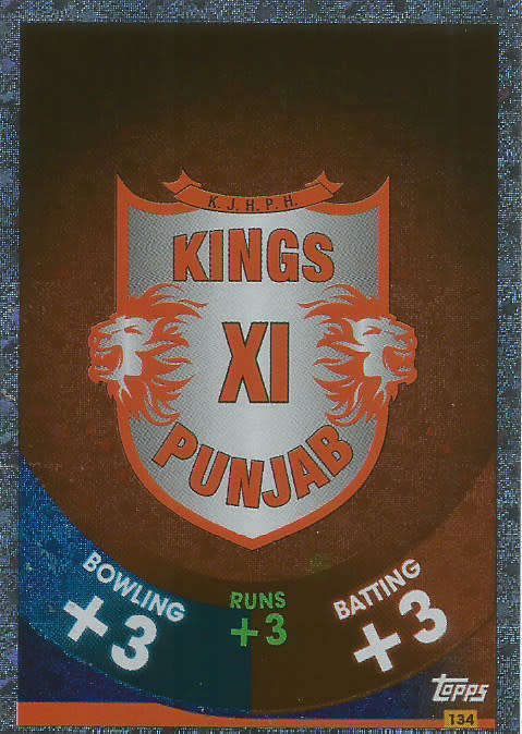 IPL CRICKET ATTAX 2017/18 - KINGS XI PUNJAB SILVER "LOGO" TRADING CARD