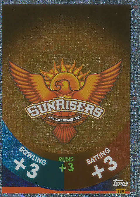 IPL CRICKET ATTAX 2017/18 - SUNRISERS SILVER "LOGO" TRADING CARD
