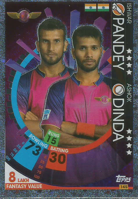 PANDEY/DINDA - IPL CRICKET ATTAX 2017/18 -  SILVER "DUO" TRADING CARD 145