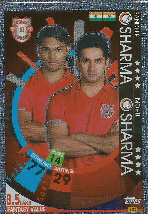 SHARMA/SHARMA - IPL CRICKET ATTAX 2017/18 -  SILVER "DUO" TRADING CARD 142