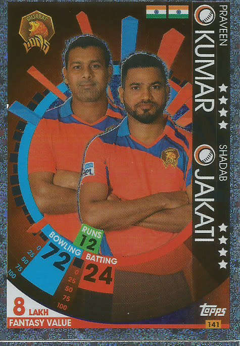 KUMAR/JAKATI - IPL CRICKET ATTAX 2017/18 -  SILVER "DUO" TRADING CARD 141