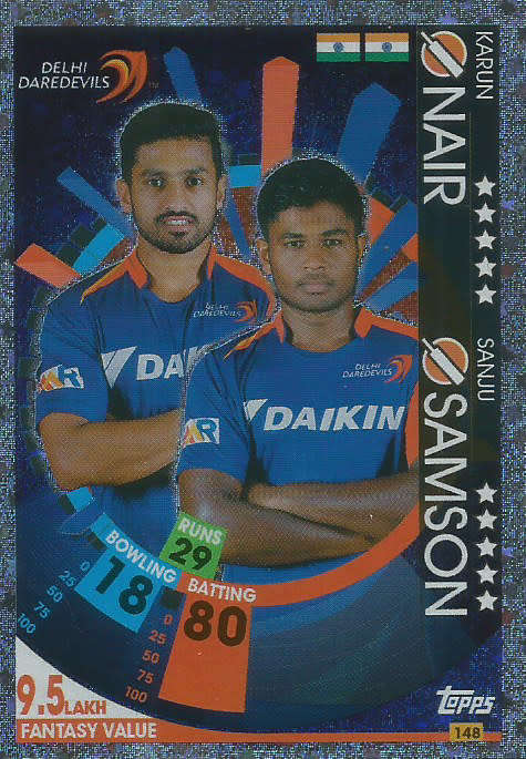 NAIR/SAMSON - IPL CRICKET ATTAX 2017/18 -  SILVER "DUO" TRADING CARD 148