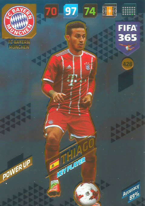 THIAGO - FIFA 365 2018 EDITION - PANINI 2018 - BLUE FOIL `KEY PLAYER` TRADING CARD 428