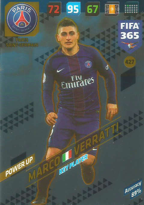 MARCO VERATTI - FIFA 365 2018 EDITION - PANINI 2018 - BLUE FOIL `KEY PLAYER` TRADING CARD 427