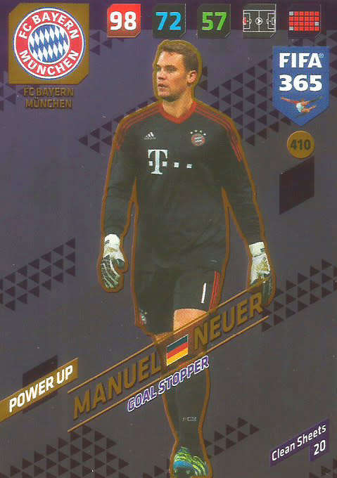 MANUEL NEUER - FIFA 365 2018 EDITION - PANINI 2018 - PURPLE FOIL `GOAL STOPPER` TRADING CARD 410