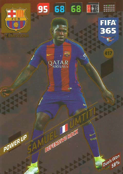 SAMUEL UMTITI - FIFA 365 2018 EDITION - PANINI 2018 - RED FOIL `DEFENSIVE ROCK` TRADING CARD 417
