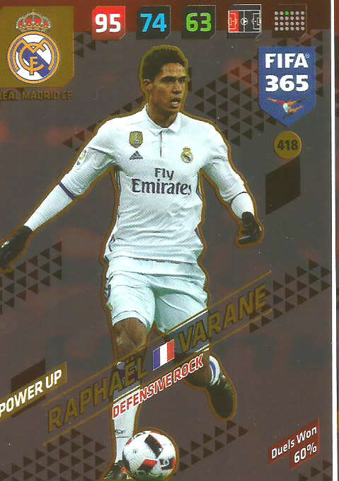 RAPHAEL VARANE - FIFA 365 2018 EDITION - PANINI 2018 - RED FOIL `DEFENSIVE ROCK` TRADING CARD 418