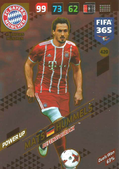 MATS HUMMELS - FIFA 365 2018 EDITION - PANINI 2018 - RED FOIL `DEFENSIVE ROCK` TRADING CARD 420