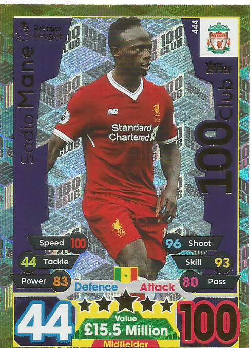 SADIO MANE - MATCH ATTAX 2017/18 - GOLD "CLUB 100" TRADING CARD 444