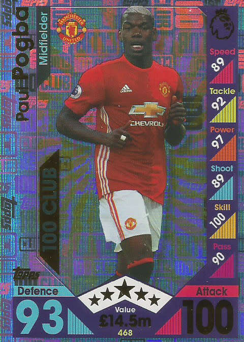 PAUL POGBA - MATCH ATTAX 2016/2017 - RARE  "CLUB 100" FOIL CARD 468