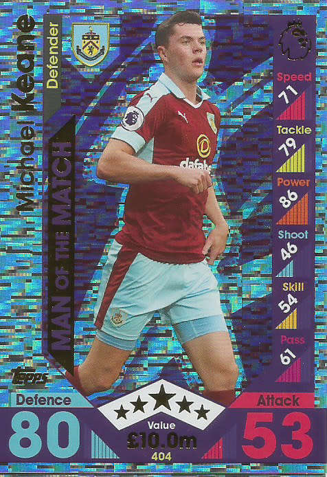 MICHAEL KEANE - MATCH ATTAX 2016/2017 - "MAN of the MATCH" FOIL CARD