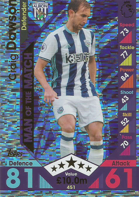 CRAIG DAWSON - MATCH ATTAX 2016/2017 - "MAN of the MATCH" FOIL CARD