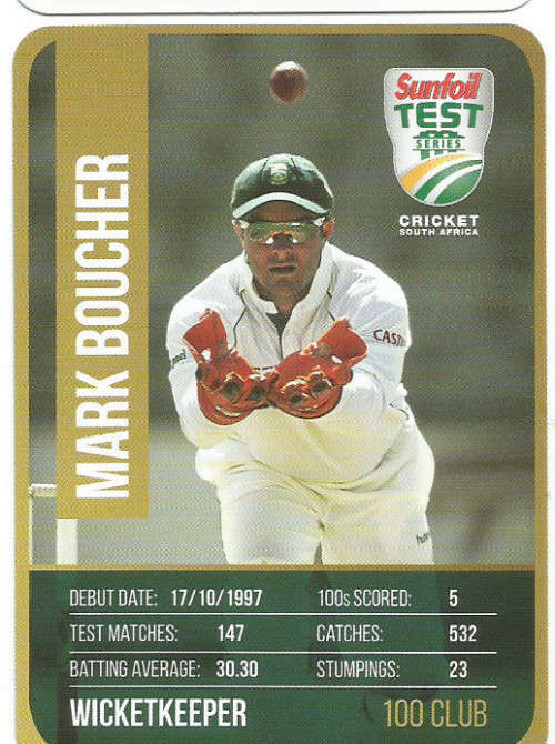 MARK BOUCHER - CRICKET SA - 2018 SUNFOIL SERIES ` CLUB 100`  TRADING CARD